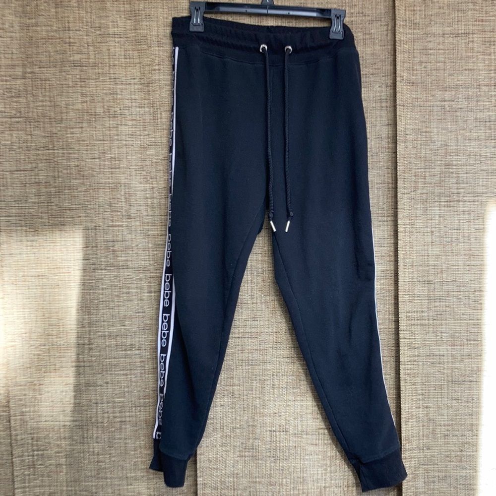 Bebe black sweat pants with logo stripe